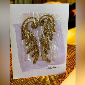 🪽Hand painted golden angel wings greetings card
